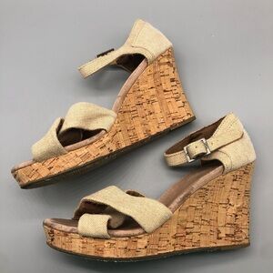 TOMS Beige Wedges with Cork Heel, vegan